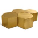 The appearance of Hexagon 4 Piece Coffee Table In Brushed Gold designed by Meridian in the modern / contemporary interior design. This brushed gold piece of furniture  was selected by 1StopBedrooms from Hexagon Collection to add a touch of cosiness and style into your home. Sku: 292-CT;292-CT;292-CT;292-CT. Material: Iron.