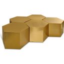 The appearance of Hexagon 5 Piece Coffee Table In Brushed Gold designed by Meridian in the modern / contemporary interior design. This brushed gold piece of furniture  was selected by 1StopBedrooms from Hexagon Collection to add a touch of cosiness and style into your home. Sku: 292-CT;292-CT;292-CT;292-CT;292-CT. Material: Iron.