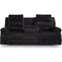 The appearance of Higgesbee Power Reclining Sofa with Drop Down Table In Onyx designed by Signature Design by Ashley in the modern / contemporary interior design. This onyx piece of furniture  was selected by 1StopBedrooms from Higgesbee Collection to add a touch of cosiness and style into your home. Sku: NC4280599. Material: Polyester.