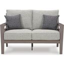 The appearance of Hillside Barn Gray/Brown Outdoor Loveseat With Cushion designed by Signature Design by Ashley in the modern / contemporary interior design. This gray/brown piece of furniture was selected by 1StopBedrooms from Hillside Barn Collection to add a touch of cosiness and style into your home. Sku: P564-835. Material: Fabric.
