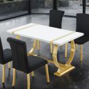 The appearance of Holstebro 60 Inch Dining Table In Gold and White designed by Furniture of America in the modern / contemporary interior design. This gold/white piece of furniture  was selected by 1StopBedrooms from Holstebro Collection to add a touch of cosiness and style into your home. Sku: FM37007GD-T. Material: Steel. Table Top Shape: Rectangular. Size: 31" x 60".