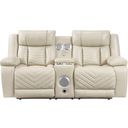 The appearance of Huron Power Double Reclining Loveseat with Center Console and Charging Ports In Beige designed by Homelegance in the modern / contemporary interior design. This beige piece of furniture  was selected by 1StopBedrooms from Huron Collection to add a touch of cosiness and style into your home. Sku: 8457BEG-2PW. Material: Faux Leather.
