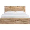 The appearance of Hyanna Queen Panel Storage Bed with 2 Under Bed Storage Drawer In Tan designed by Signature Design by Ashley in the modern / contemporary interior design. This tan brown piece of furniture was selected by 1StopBedrooms from Hyanna Collection to add a touch of cosiness and style into your home. Sku: B100-13;B1050-54S;B1050-57;B1050-60;B1050-60. Bed Type: Storage Bed. Material: Wood. Bed Size: Queen.