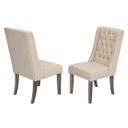 Israel Dining Chairs Set of 2 with Tufted Seats In Beige Linen and Rustic Gray