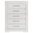 The appearance of Ives 5-Drawer Bedroom Chest of Drawers In White High Gloss designed by Coaster in the modern / contemporary interior design. This white high gloss piece of furniture was selected by 1StopBedrooms from Ives Collection to add a touch of cosiness and style into your home. Sku: 224945. Material: MDF.