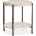 The appearance of Jennings Round End Table In Edgecomb Grey and Weathered Antique Nickel designed by Magnussen in the modern / contemporary interior design. This edgecomb grey and weathered antique nickel piece of furniture  was selected by 1StopBedrooms from Jennings Collection to add a touch of cosiness and style into your home. Sku: T5927-05. Material: Oak Veneer.