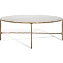 The appearance of Jessa Oval Metal Coffee Table In White and Brushed Brass designed by Safavieh Couture in the modern / contemporary interior design. This white and brushed brass piece of furniture  was selected by 1StopBedrooms from Jessa Collection to add a touch of cosiness and style into your home. Sku: SFV9521C. Material: Iron.