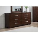 The appearance of Jessica 6-drawer Dresser Cappuccino designed by Coaster in the modern / contemporary interior design. This cappuccino piece of furniture  was selected by 1StopBedrooms from Jessica Collection to add a touch of cosiness and style into your home. Sku: 200713. Material: Wood.