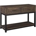 The appearance of Johurst Grayish Brown Sofa Table designed by Signature Design by Ashley in the transitional interior design. This grayish brown piece of furniture  was selected by 1StopBedrooms from Johurst Collection to add a touch of cosiness and style into your home. Sku: T444-4. Material: Metal.