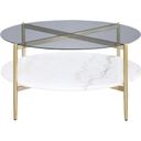 The appearance of Jonelle Round Glass Top Coffee Table White Marble Shelf In Smoke designed by Coaster in the modern / contemporary interior design. This smoke piece of furniture  was selected by 1StopBedrooms from Jonelle Collection to add a touch of cosiness and style into your home. Sku: 710338. Material: Glass.