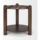The appearance of Jovia Brown Mango Wood with Cappuccino Marble Round Side Table In Brown designed by Mercana in the modern / contemporary interior design. This brown piece of furniture  was selected by 1StopBedrooms from Jovia Collection to add a touch of cosiness and style into your home. Sku: 71123-AB. Material: Stone.