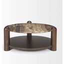 The appearance of Jovia Mango Wood with Marble Round Coffee Table In Brown designed by Mercana in the modern / contemporary interior design. This brown piece of furniture  was selected by 1StopBedrooms from Jovia Collection to add a touch of cosiness and style into your home. Sku: 71122-AB. Material: Stone.