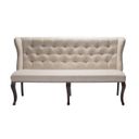 Juanita Upholstered Dining Bench In Beige Linen Fabric and Cappuccino
