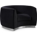 The appearance of Julian Velvet Chair In Black and Chrome designed by Meridian in the modern / contemporary interior design. This black piece of furniture  was selected by 1StopBedrooms from Julian Collection to add a touch of cosiness and style into your home. Sku: 621Black-C. Material: Velvet.