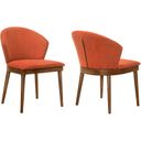The appearance of Juno Orange Fabric and Walnut Wood Dining Side Chair Set of 2 designed by Armen Living in the modern / contemporary interior design. This orange piece of furniture was selected by 1StopBedrooms from Juno Collection to add a touch of cosiness and style into your home. Sku: LCJNSIWAOR. Material: Rubberwood.