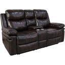 The appearance of Kellen Console Loveseat with Dual Recliners In Brown designed by New Classic in the modern / contemporary interior design. This brown piece of furniture was selected by 1StopBedrooms from Kellen Collection to add a touch of cosiness and style into your home. Sku: U6023-25-BRN. Material: Faux Leather.