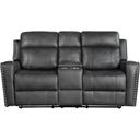 The appearance of Kellen Power Double Reclining Loveseat with Center Console In Gray designed by Homelegance in the modern / contemporary interior design. This gray piece of furniture was selected by 1StopBedrooms from Kellen Collection to add a touch of cosiness and style into your home. Sku: 9515DGY-2PW. Material: Faux Leather.