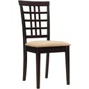 The appearance of Kelso Lattice Back Dining Chairs Cappuccino Set of 2 designed by Coaster in the transitional interior design. This cappuccino piece of furniture was selected by 1StopBedrooms from Kelso Collection to add a touch of cosiness and style into your home. Sku: 190822. Material: Wood.