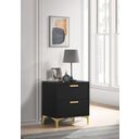 The appearance of Kendall 2-drawer Nightstand Black and Gold designed by Coaster in the glam interior design. This black piece of furniture was selected by 1StopBedrooms from Kendall Collection to add a touch of cosiness and style into your home. Sku: 224452. Material: Wood.