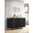 The appearance of Kendall 6-drawer Dresser Black and Gold designed by Coaster in the glam interior design. This black piece of furniture was selected by 1StopBedrooms from Kendall Collection to add a touch of cosiness and style into your home. Sku: 224453. Material: Wood.