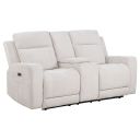 The appearance of Kennett Chenille Upholstered Power Reclining Loveseat In Ivory designed by Coaster in the transitional interior design. This ivory piece of furniture was selected by 1StopBedrooms from Kennett Collection to add a touch of cosiness and style into your home. Sku: 610152P. Material: Metal.