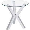 The appearance of Kenzie Round Tempered Glass Top End Side Table In Chrome designed by Coaster in the modern / contemporary interior design. This chrome piece of furniture  was selected by 1StopBedrooms from Kenzie Collection to add a touch of cosiness and style into your home. Sku: 708127. Material: Glass.