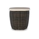 The appearance of Kimora Outdoor End Table In Beige and Dark Brown designed by Signature Design by Ashley in the transitional interior design. This beige and dark brown piece of furniture was selected by 1StopBedrooms from Kimora Collection to add a touch of cosiness and style into your home. Sku: P711-702. Table Top Shape: Square. Material: Marble.