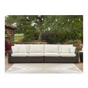 The appearance of Kimora Outdoor Right and Left-arm Facing Loveseat with Cushion Set of 2 In Beige and Dark Brown designed by Signature Design by Ashley in the transitional interior design. This beige and dark brown piece of furniture was selected by 1StopBedrooms from Kimora Collection to add a touch of cosiness and style into your home. Sku: P711-854. Material: Fabric.