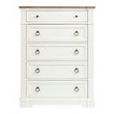 The appearance of Kingston Drawer Chest In Whisper White And Cerused Nutmeg designed by Magnussen in the transitional interior design. This whisper white and cerused nutmeg piece of furniture was selected by 1StopBedrooms from Kingston Collection to add a touch of cosiness and style into your home. Sku: B6407-10. Material: Oak Veneer.