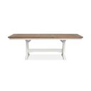 The appearance of Kingston Extendable Trestle Dining Table In Whisper White And Cerused Nutmeg designed by Magnussen in the transitional interior design. This whisper white and cerused nutmeg piece of furniture  was selected by 1StopBedrooms from Kingston Collection to add a touch of cosiness and style into your home. Sku: D6407-21. Table Top Shape: Rectangular. Size: 72" x 42". Material: Oak Veneer.