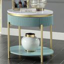 The appearance of Koblenz End Table In Light Teal designed by Furniture of America in the glam interior design. This light teal piece of furniture  was selected by 1StopBedrooms from Koblenz Collection to add a touch of cosiness and style into your home. Sku: CM4412GR-E. Material: Metal.