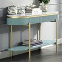 The appearance of Koblenz Sofa Table In Light Teal designed by Furniture of America in the glam interior design. This light teal piece of furniture  was selected by 1StopBedrooms from Koblenz Collection to add a touch of cosiness and style into your home. Sku: CM4412GR-S. Material: Metal.
