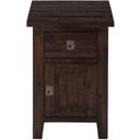 The appearance of Kona Grove Cabinet Chairside End Table with Storage In Dark Brown designed by Jofran in the transitional interior design. This dark brown piece of furniture  was selected by 1StopBedrooms from Kona Grove Collection to add a touch of cosiness and style into your home. Sku: 704-6. Material: Acacia.