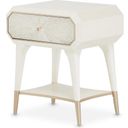 The appearance of La Rachelle 1 Drawer Nightstand In Champagne designed by Michael Amini in the modern / contemporary interior design. This champagne piece of furniture  was selected by 1StopBedrooms from La Rachelle Collection to add a touch of cosiness and style into your home. Sku: 9034040-136. Material: Wood.