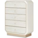 The appearance of La Rachelle 5 Drawer Chest In Champagne designed by Michael Amini in the modern / contemporary interior design. This champagne piece of furniture  was selected by 1StopBedrooms from La Rachelle Collection to add a touch of cosiness and style into your home. Sku: 9034070SA-136. Material: Wood.