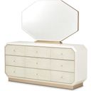 The appearance of La Rachelle Dresser with Mirror In Champagne designed by Michael Amini in the modern / contemporary interior design. This champagne piece of furniture  was selected by 1StopBedrooms from La Rachelle Collection to add a touch of cosiness and style into your home. Sku: 9034050SA-136;9034260-136. Material: Wood.