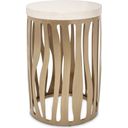 The appearance of La Rachelle Round Chair Side Table In Chardonnay designed by Michael Amini in the modern / contemporary interior design. This champagne piece of furniture was selected by 1StopBedrooms from La Rachelle Collection to add a touch of cosiness and style into your home. Sku: 9034226-822. Material: Metal.
