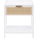 Amherst 1-Drawer Radio Weave Cane Metal Bedside Table In White and Natural