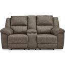 The appearance of Laresview Reclining Loveseat with Console In Fossil designed by Signature Design by Ashley in the modern / contemporary interior design. This fossil piece of furniture was selected by 1StopBedrooms from Laresview Collection to add a touch of cosiness and style into your home. Sku: 3720394. Material: Faux Leather.