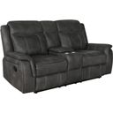 The appearance of Lawrence Upholstered Tufted Back Motion Loveseat designed by Coaster in the transitional interior design. This charcoal piece of furniture was selected by 1StopBedrooms from Lawrence Collection to add a touch of cosiness and style into your home. Sku: 603505. Material: Upholstered.