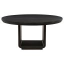 The appearance of Leandro 60-Inch Round Dining Table In Burnished Black designed by Coaster in the modern / contemporary interior design. This burnished black piece of furniture was selected by 1StopBedrooms from Leandro Collection to add a touch of cosiness and style into your home. Sku: 115390. Table Top Shape: Round. Material: Rubberwood. Size: 59".