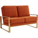 The appearance of Leisuremod Jefferson Contemporary Modern Velvet Loveseat With Gold Frame In Orange designed by LeisureMod in the modern / contemporary interior design. This orange piece of furniture was selected by 1StopBedrooms from Jefferson Collection to add a touch of cosiness and style into your home. Sku: JAG53OR. Material: Stainless Steel.