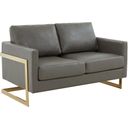 The appearance of LeisureMod Lincoln Grey Modern Mid-Century Upholstered Leather Loveseat with Gold Frame designed by LeisureMod in the modern / contemporary interior design. This grey piece of furniture  was selected by 1StopBedrooms from Lincoln Collection to add a touch of cosiness and style into your home. Sku: LA55GR-L. Material: PU.