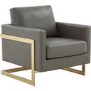 The appearance of LeisureMod Lincoln Grey Modern Upholstered Leather Accent Arm Chair with Gold Frame designed by LeisureMod in the modern / contemporary interior design. This grey piece of furniture  was selected by 1StopBedrooms from Lincoln Collection to add a touch of cosiness and style into your home. Sku: LA31GR-L. Material: PU.