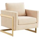 The appearance of Lincoln Velvet Accent Arm Chair With Gold Frame In Beige designed by LeisureMod in the modern / contemporary interior design. This beige piece of furniture was selected by 1StopBedrooms from Lincoln Collection to add a touch of cosiness and style into your home. Sku: LA31BG. Material: Velvet.