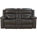The appearance of Leon Power Reclining Console Loveseat with Power Head Rests In Smoke Gray designed by BarcaLounger in the  interior design. This smoke gray piece of furniture  was selected by 1StopBedrooms from Leon Collection to add a touch of cosiness and style into your home. Sku: 24PHLHM1343373096. Material: Leather.