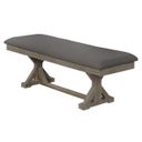 Linda Dining Bench In Gray Linen and Rustic Gray Brown Wood