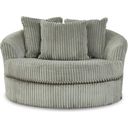 The appearance of Lindyn Fog Oversized Swivel Accent Chair designed by Signature Design by Ashley in the modern / contemporary interior design. This fog piece of furniture  was selected by 1StopBedrooms from Lindyn Collection to add a touch of cosiness and style into your home. Sku: 2110521. Material: Fabric.