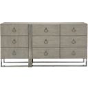 The appearance of Linea 9 Drawer Dresser designed by Bernhardt in the modern / contemporary interior design. This cerused greige/textured graphite metal piece of furniture  was selected by 1StopBedrooms from Linea Collection to add a touch of cosiness and style into your home. Sku: 384052G. Material: Aluminum.