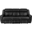 The appearance of Littleton Double Reclining Sofa with Center Drop-Down Cup Holders and USB Ports In Black designed by Homelegance in the modern / contemporary interior design. This black piece of furniture  was selected by 1StopBedrooms from Littleton Collection to add a touch of cosiness and style into your home. Sku: 8516BK-3. Material: Faux Leather.